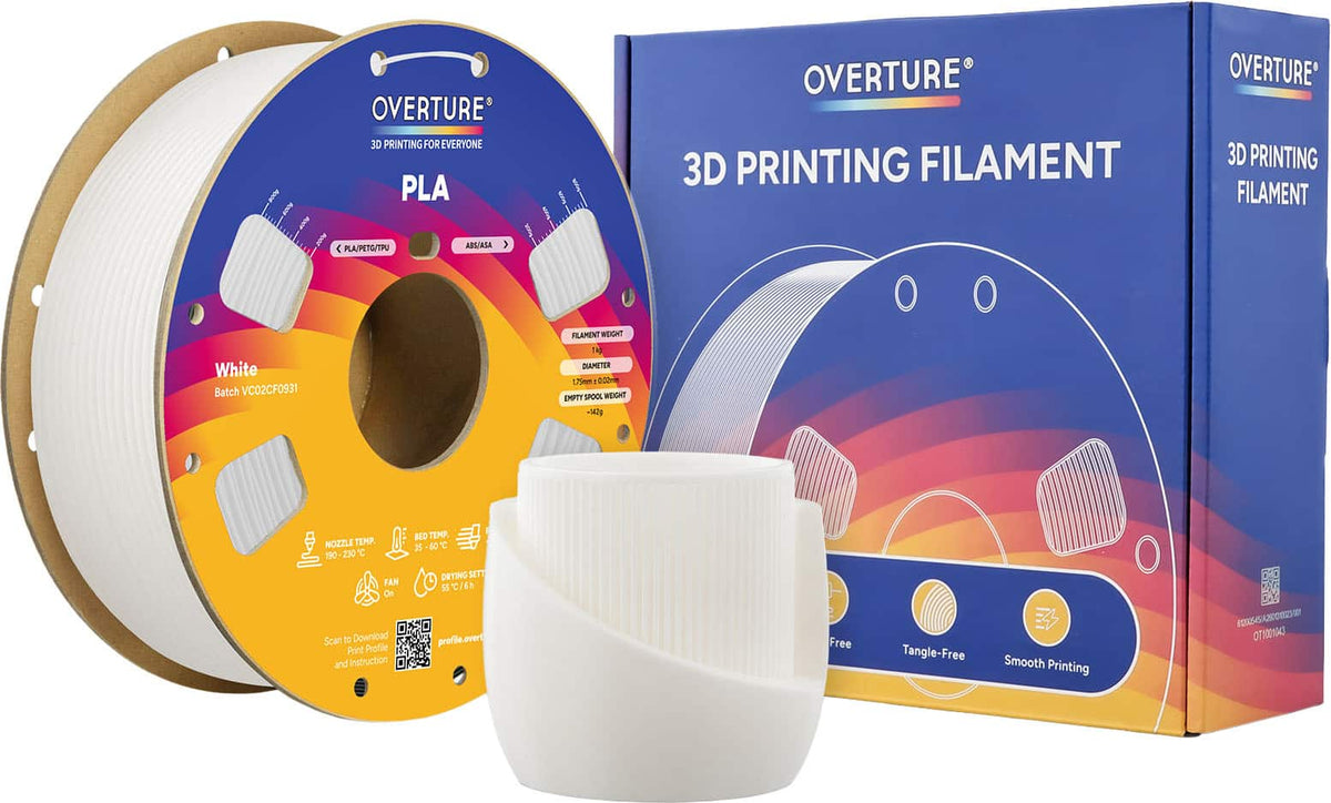 Overture - 1.75 mm PLA+ 3D Printer Filament - White