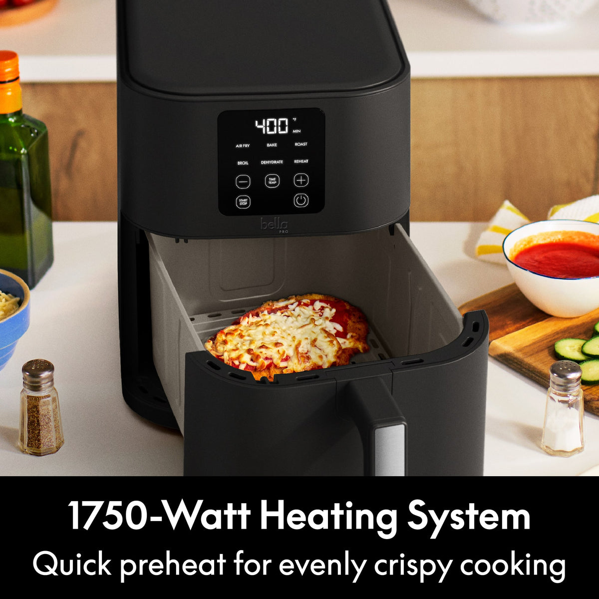 bella PRO - 8-qt. Slim Dual Flex Basket Air Fryer with 6 Easy-to-Use Functions - Black