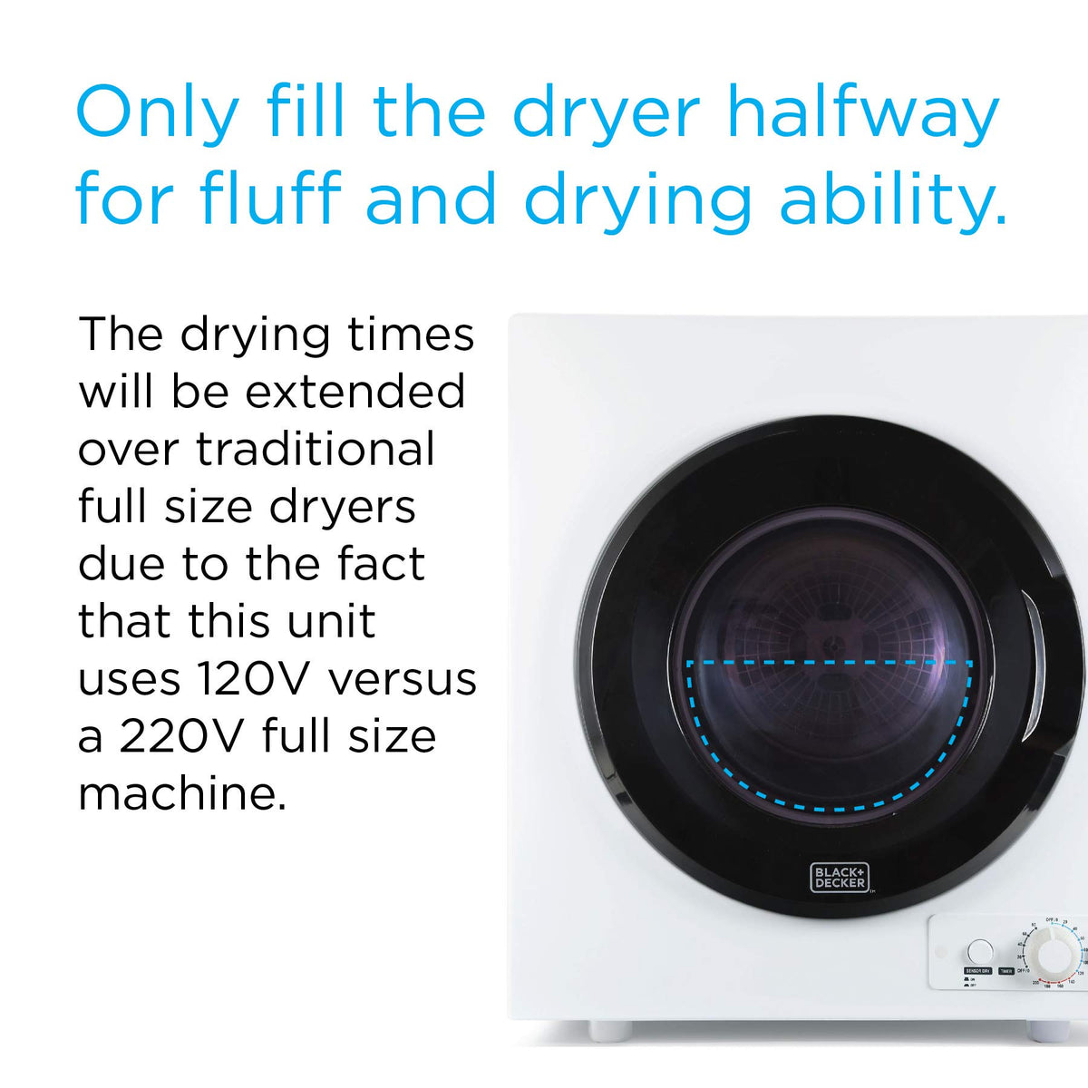 Black+Decker - 3.5 Cu.Ft. Stackable Smart Electric Dryer with Standard Wall Outlet - White