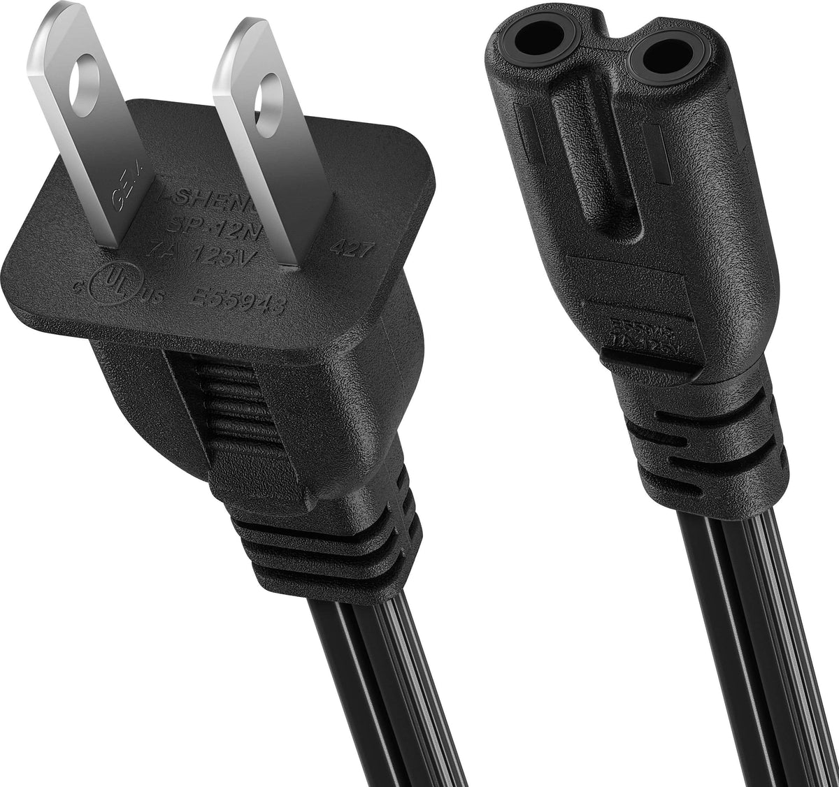 Best Buy essentials™ - 12' 2-Slot Non-Polarized Power Cord - Black