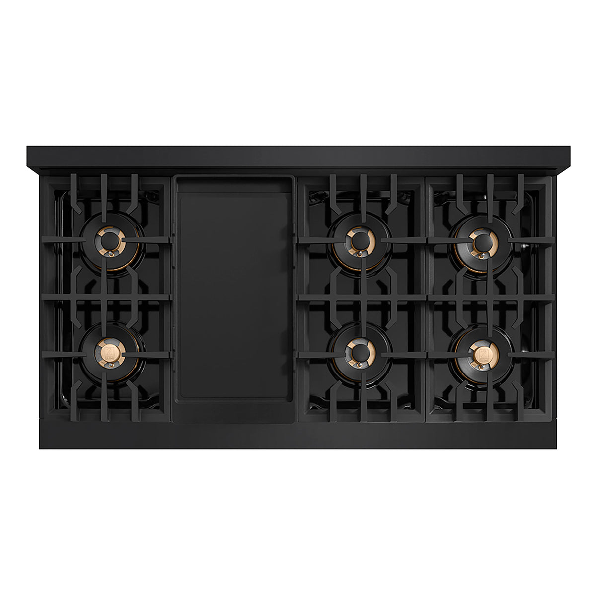ZLINE - 48 in. Wide 8 Burner Autograph  Black Stainless Classic Rangetop with DuoPro Burners and Gold Accents (PCRTBZ-48-G) - Black Stainless Steel