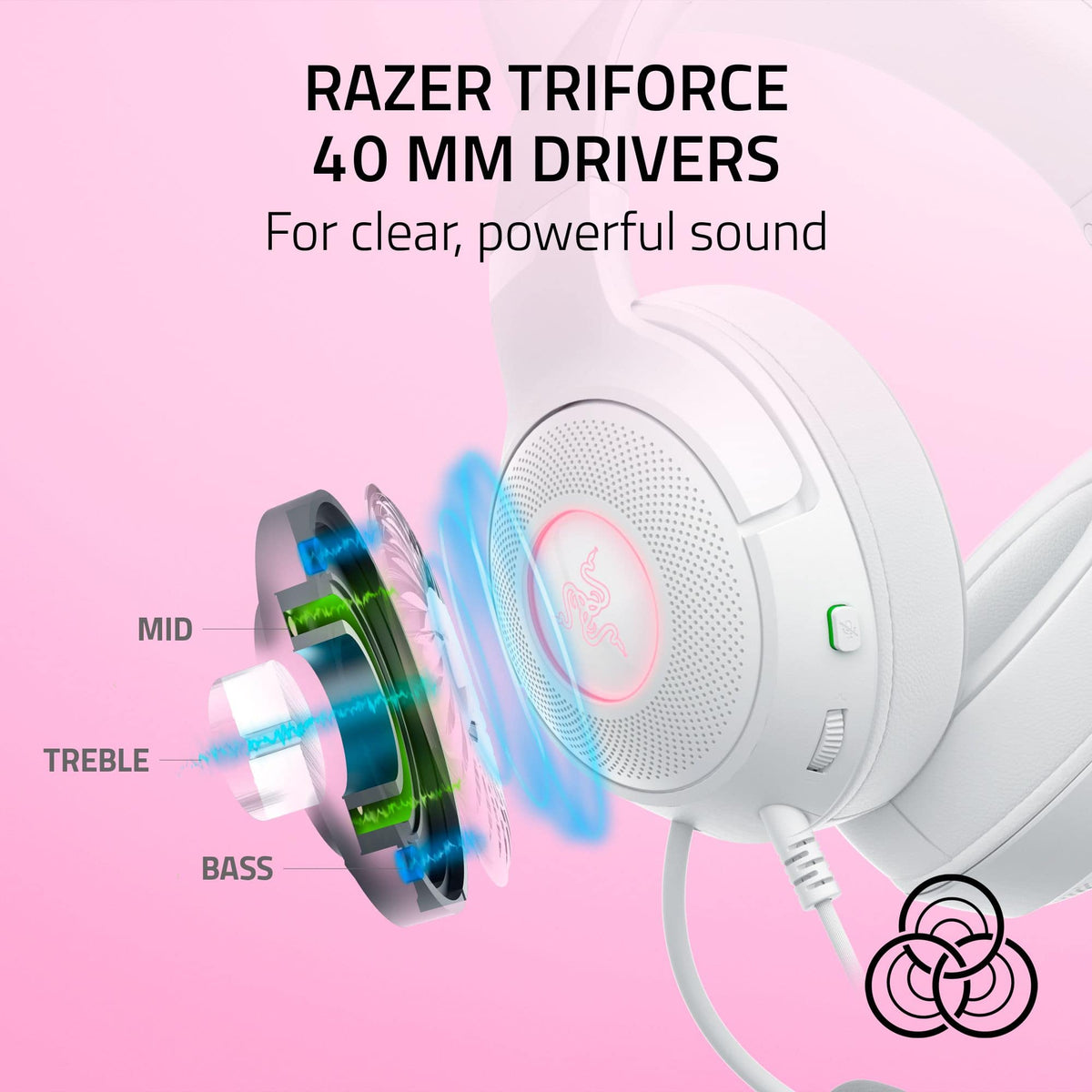 Razer - Kraken Kitty V2 Wired Over-the-Ear Gaming Headset for PC, Mac, Nintendo Switch, Steam Deck, Mobile, and Tablet - White