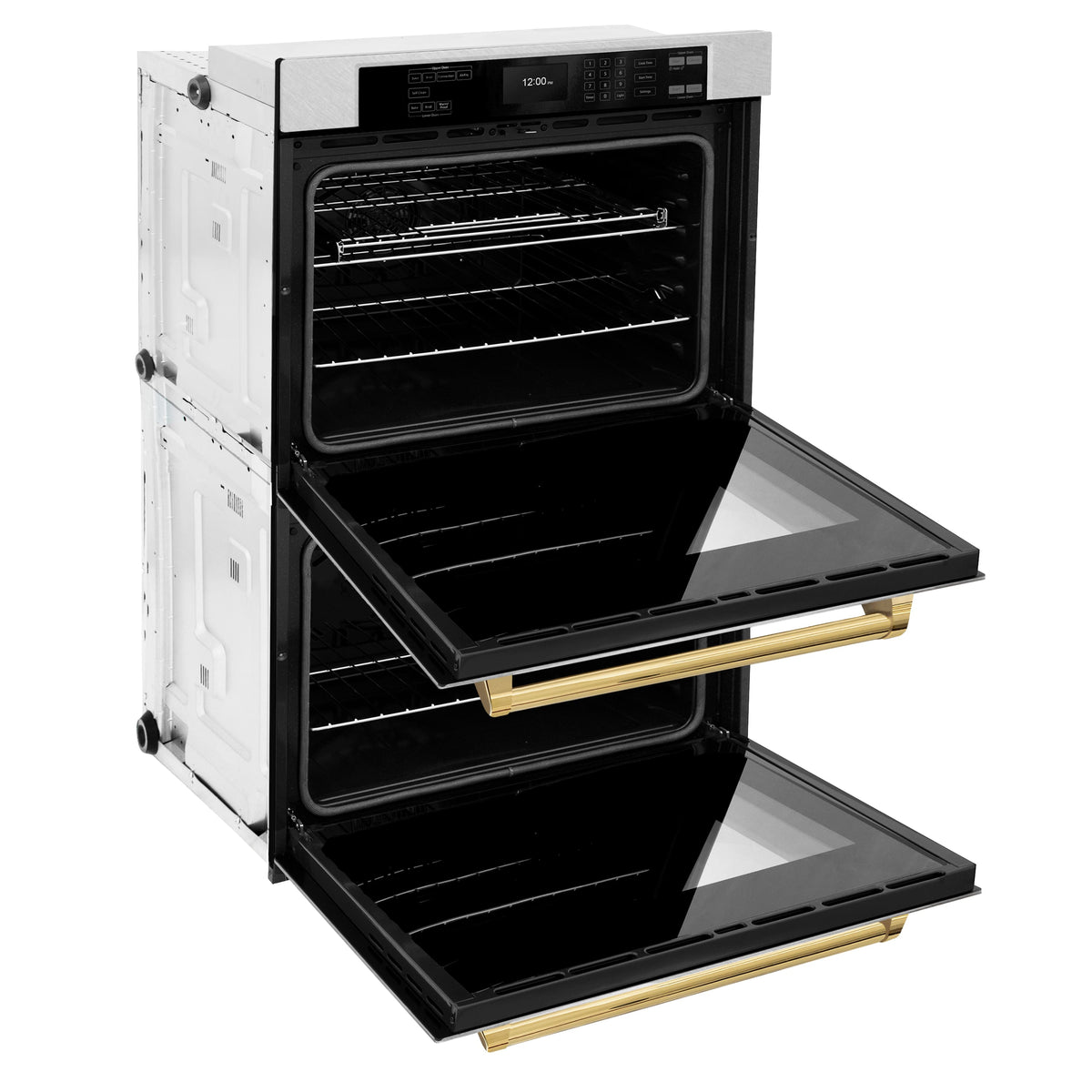 ZLINE - 30 in. Autograph Double Wall Oven w/ Air Fry in Satin Steel w/ Gold Handles - Satin Stainless Steel