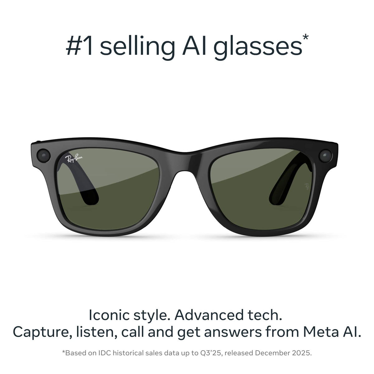 Ray-Ban Meta - Wayfarer (Gen 2) glasses with Meta AI, Audio, Photo, Video Compatibility - Green lenses - Shiny Black