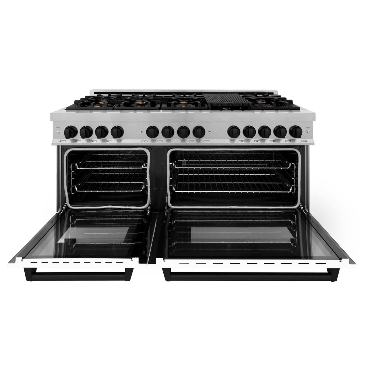 ZLINE - 60 in. Wide 8 Burner Autograph Legacy Dual Fuel Range in Satin Steel w/ White & Black Accents (RASZ-WM-60-MB) - Stainless Steel