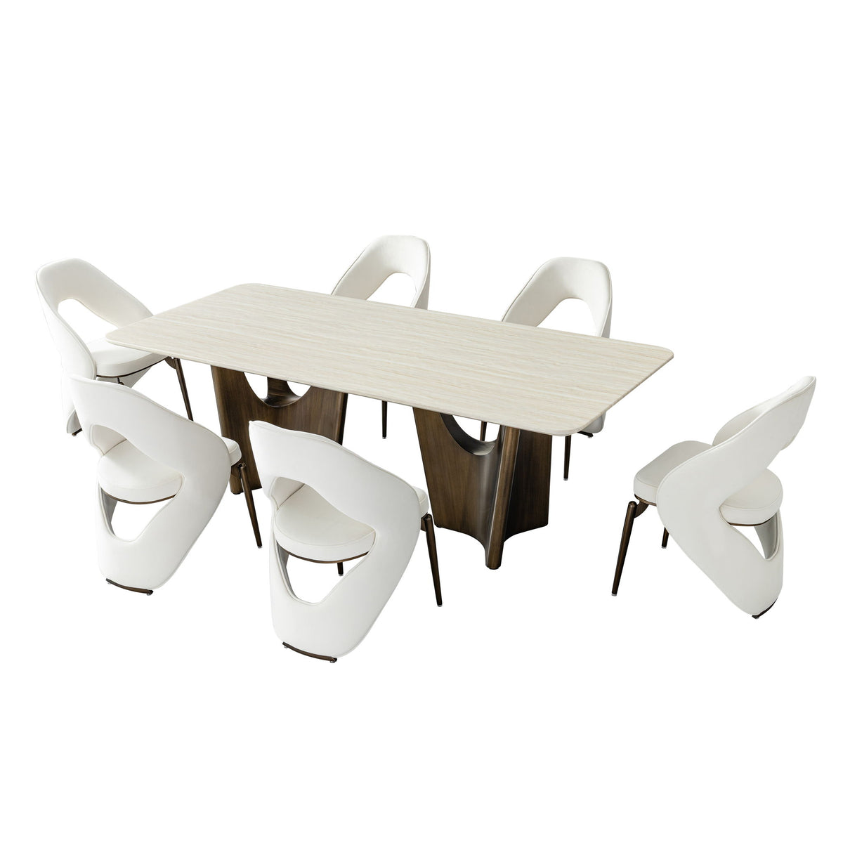 Juego de comedor tapizado - Blanco antiguo / Bronce antiguo / Beige