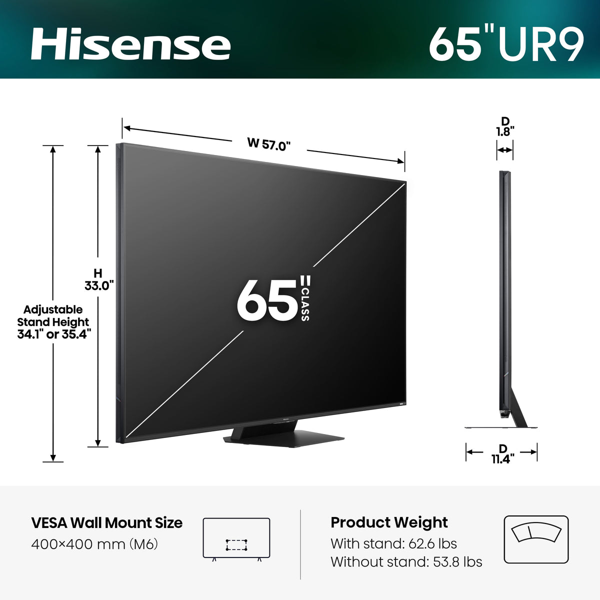 Hisense - 65" Class UR9 RGB MiniLED Series UHD 4K HDR Smart Google TV (2026)