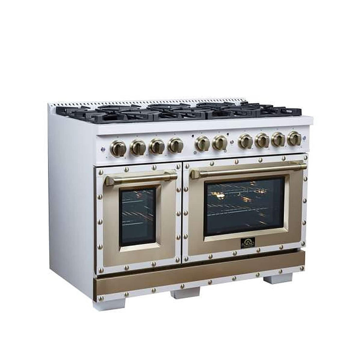 Forno Appliances - 48 in. Wide 8 Burner Valente 6.7 Cu. Ft. Freestanding Double Oven Gas Convection Range - White