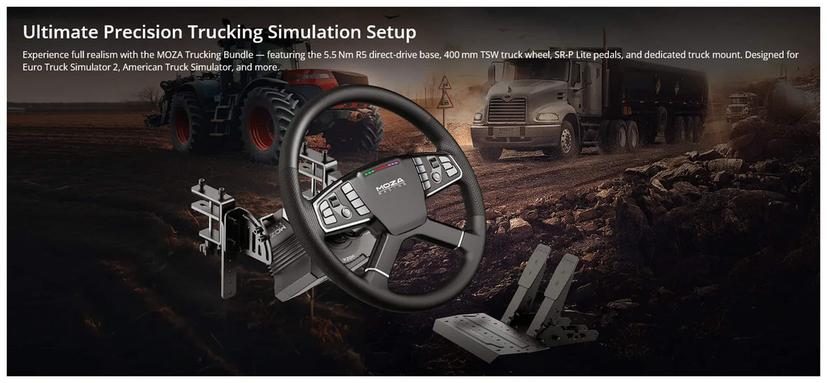 Moza Racing - Truck Simulator Sim Racing Bundle for Windows (Pedals, Wheelbase, & Steering Wheel) - Black