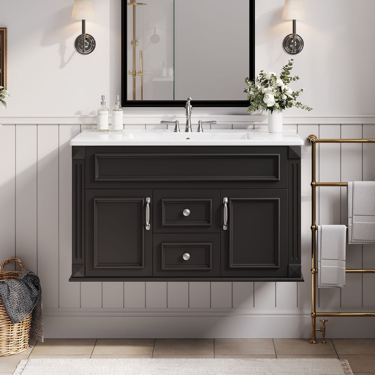 Gabinete de baño de estilo francés sencillo montado en la pared con lavabo
