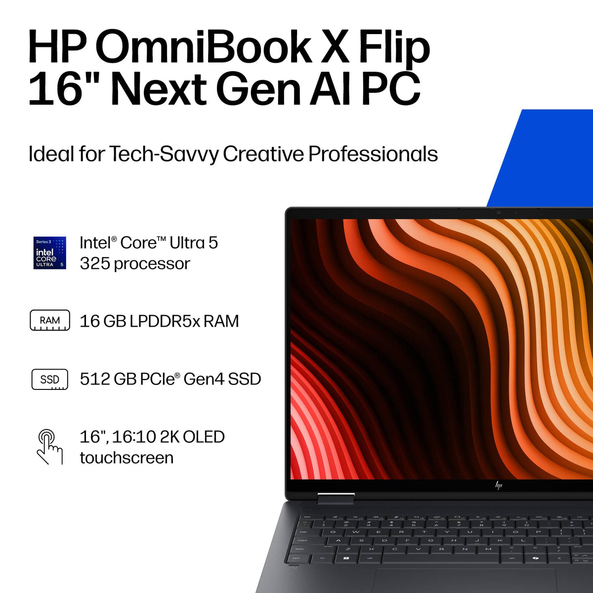 HP - OmniBook X Flip 2-in-1 - 16" 2K OLED Touchscreen Laptop - Intel Core Ultra 5 (2026) - 16GB Memory - 512GB SSD - Copilot+ - Eclipse Gray