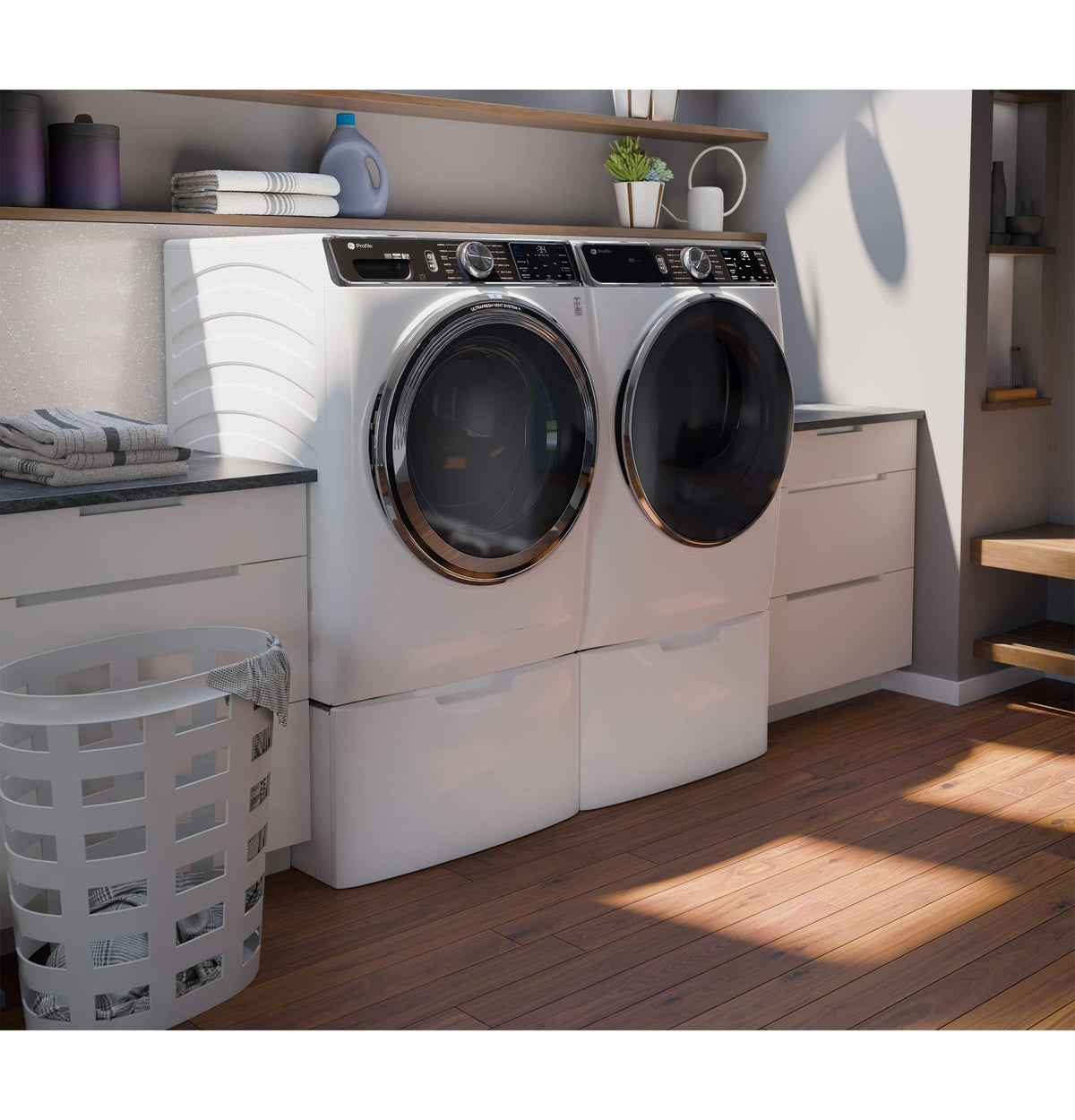 GE - 16” Laundry Pedestal with Storage Drawer for Select Washers and Dryers - White