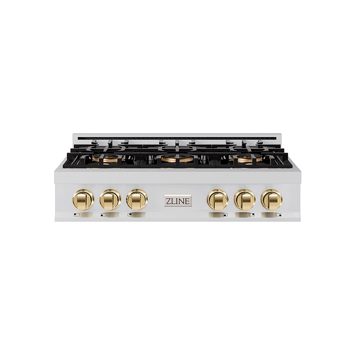 ZLINE - 36 in. Wide 6 Burner Autograph Classic Rangetop with with Gold Accents (PCRTZ-36-G) - Stainless Steel