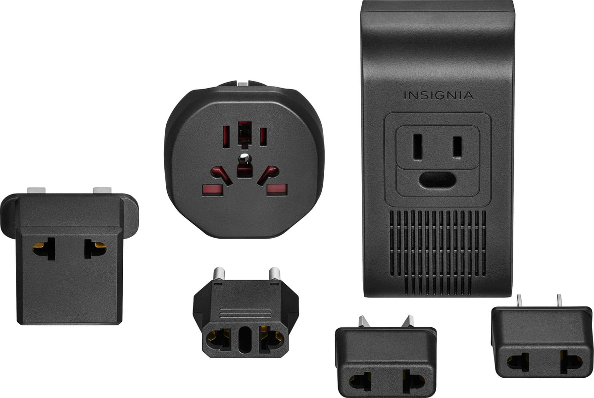 Insignia™ - 2,000W Travel Converter and Plug Adapters - Black