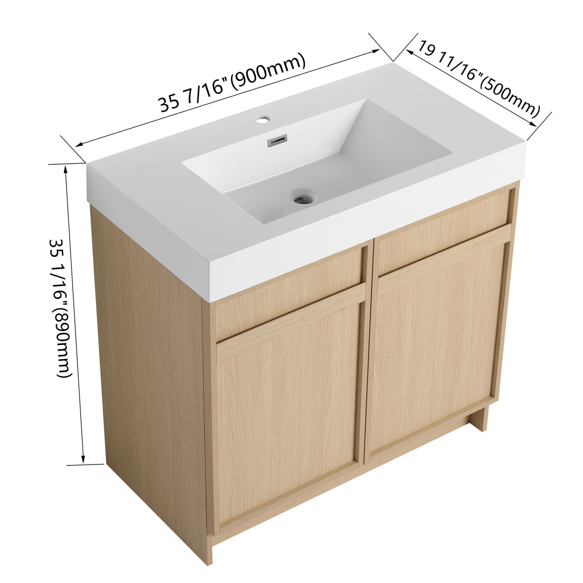 Freestanding Bathroom Vanity With Resin Sink & Soft Close Cabinet Doors