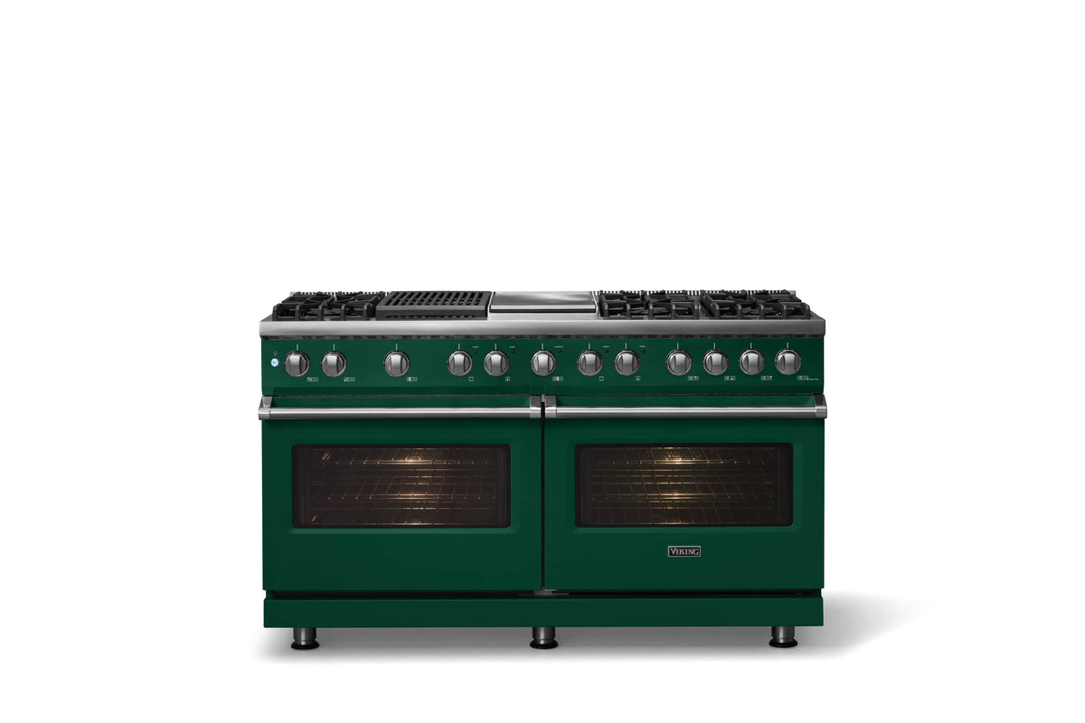 Viking - 60"W. 8 Burner Pro 5 Series 9.4 Cu. Ft. Freestanding Sealed 8 Burner Dual Fuel Convection Range/Griddle/Grill - Ivy