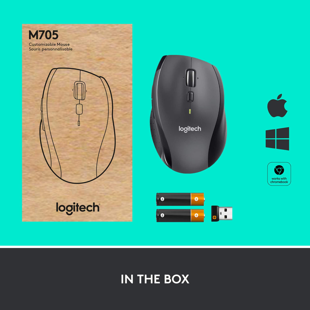 Logitech - M705 Marathon Wireless Optical Mouse with 5 Programmable Buttons - Wireless - Black