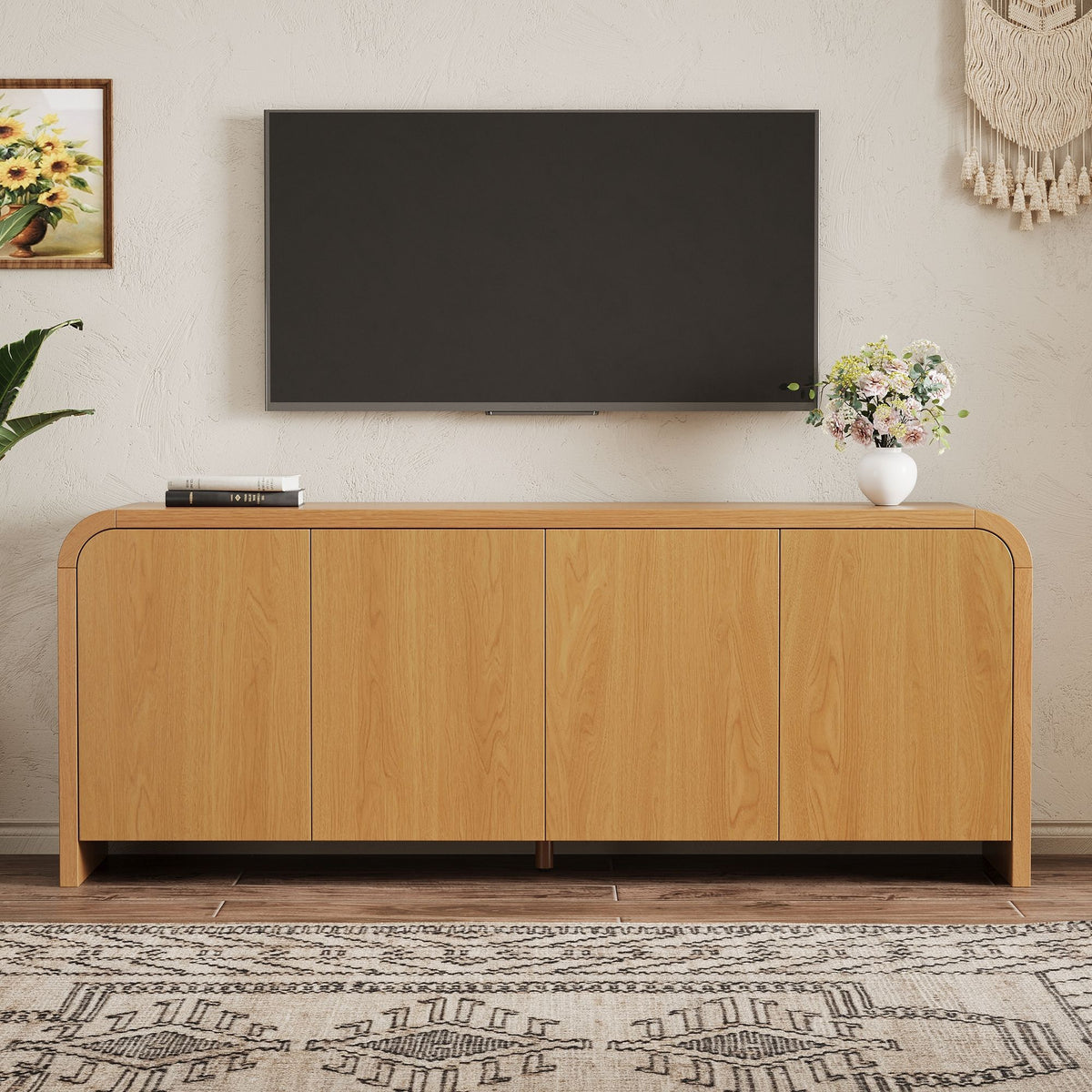 Mueble para TV de borde curvo con gabinetes grandes
