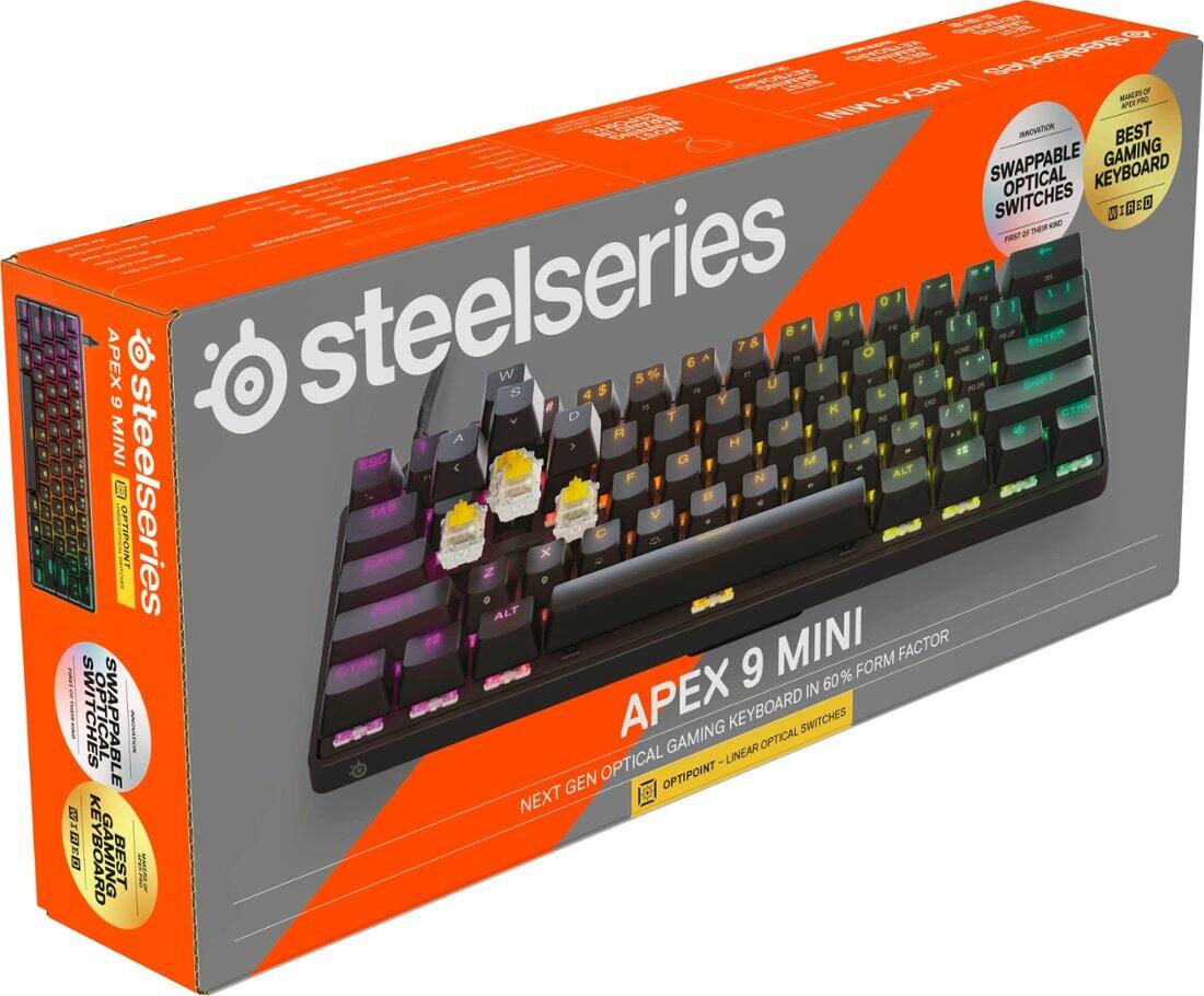 SteelSeries - Apex 9 Mini 60% Wired Optical OptiPoint Adjustable Actuation Switch Gaming Keyboard with Rapid Tap - Black