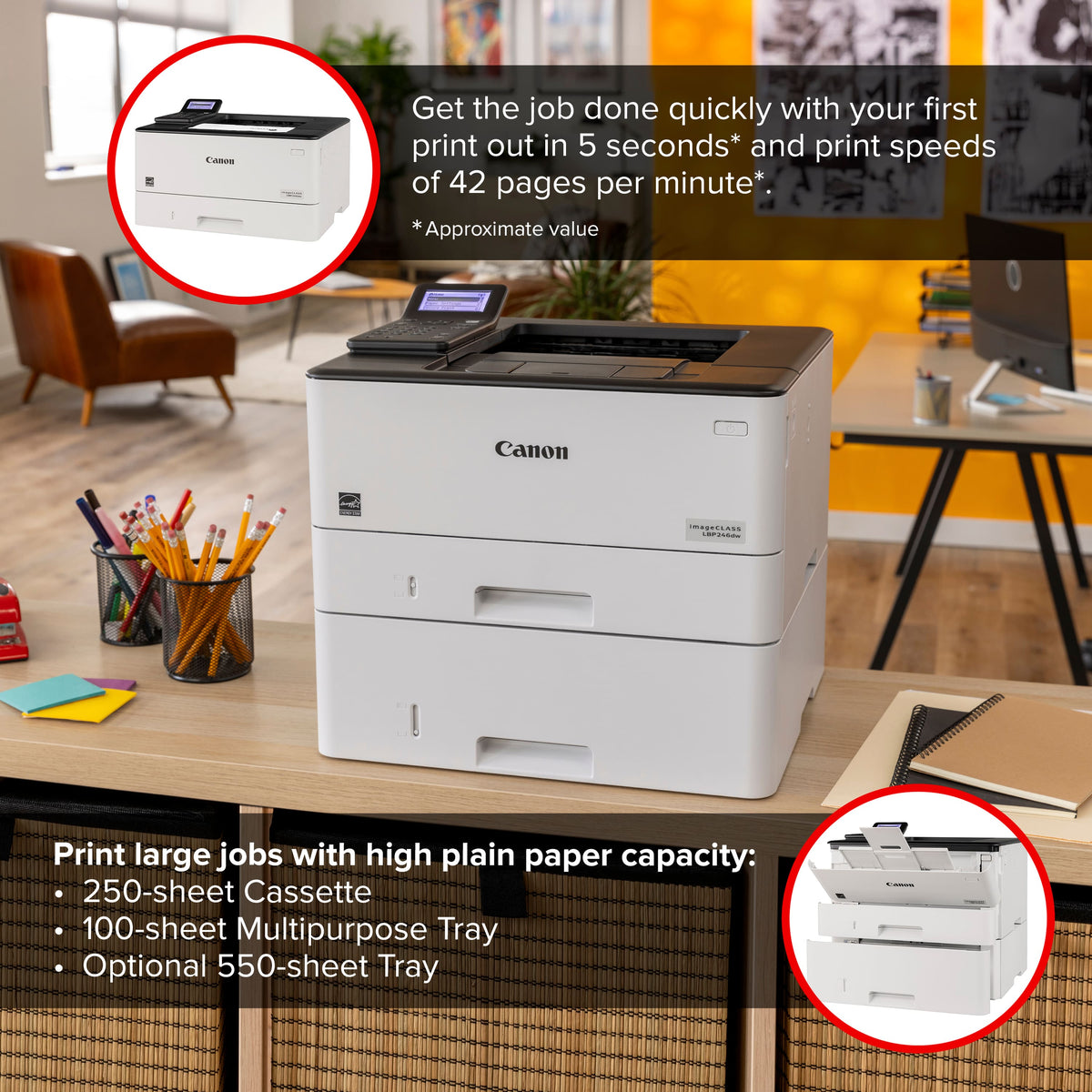 Canon - imageCLASS LBP246dw Wireless Black-and-White Laser Printer - White