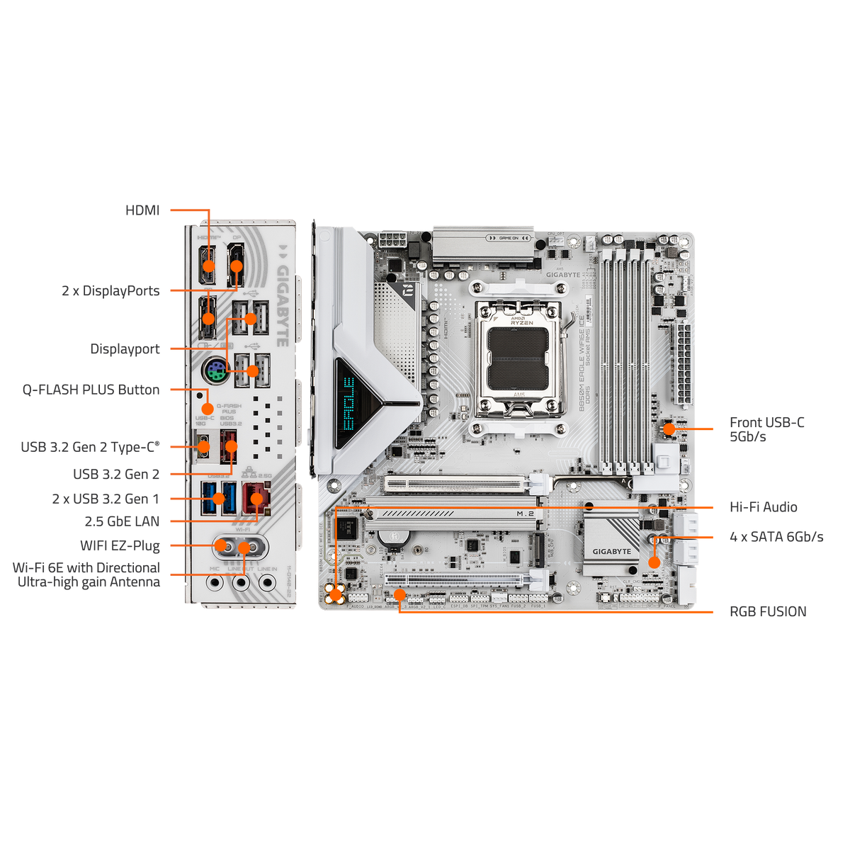 GIGABYTE - B850M EAGLE WIFI6E ICE (Socket AM5) AMD B850 Micro-ATX DDR5 Wi-Fi 6E Motherboard - White