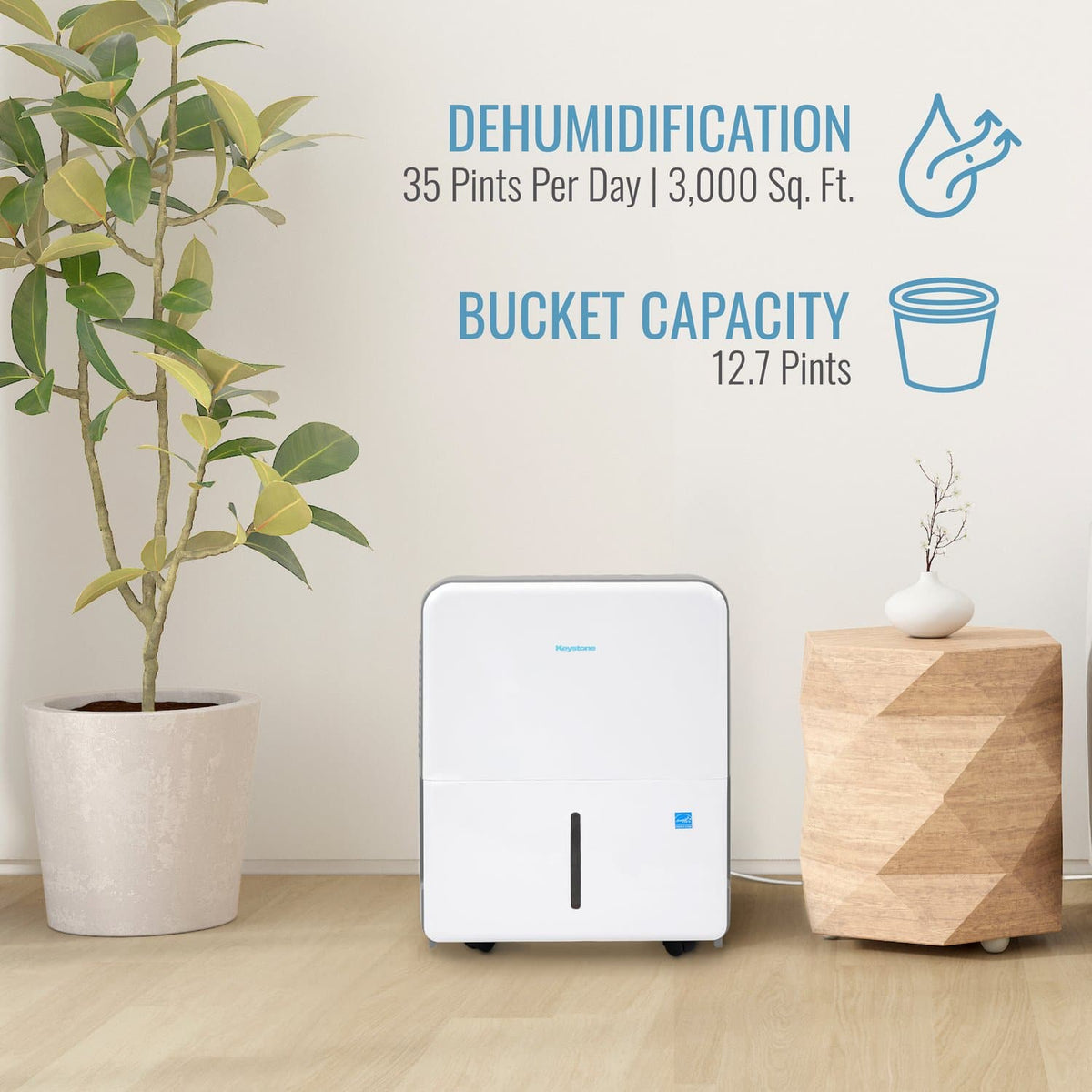 Keystone - 35-Pint 6.35 Quart Dehumidifier - White