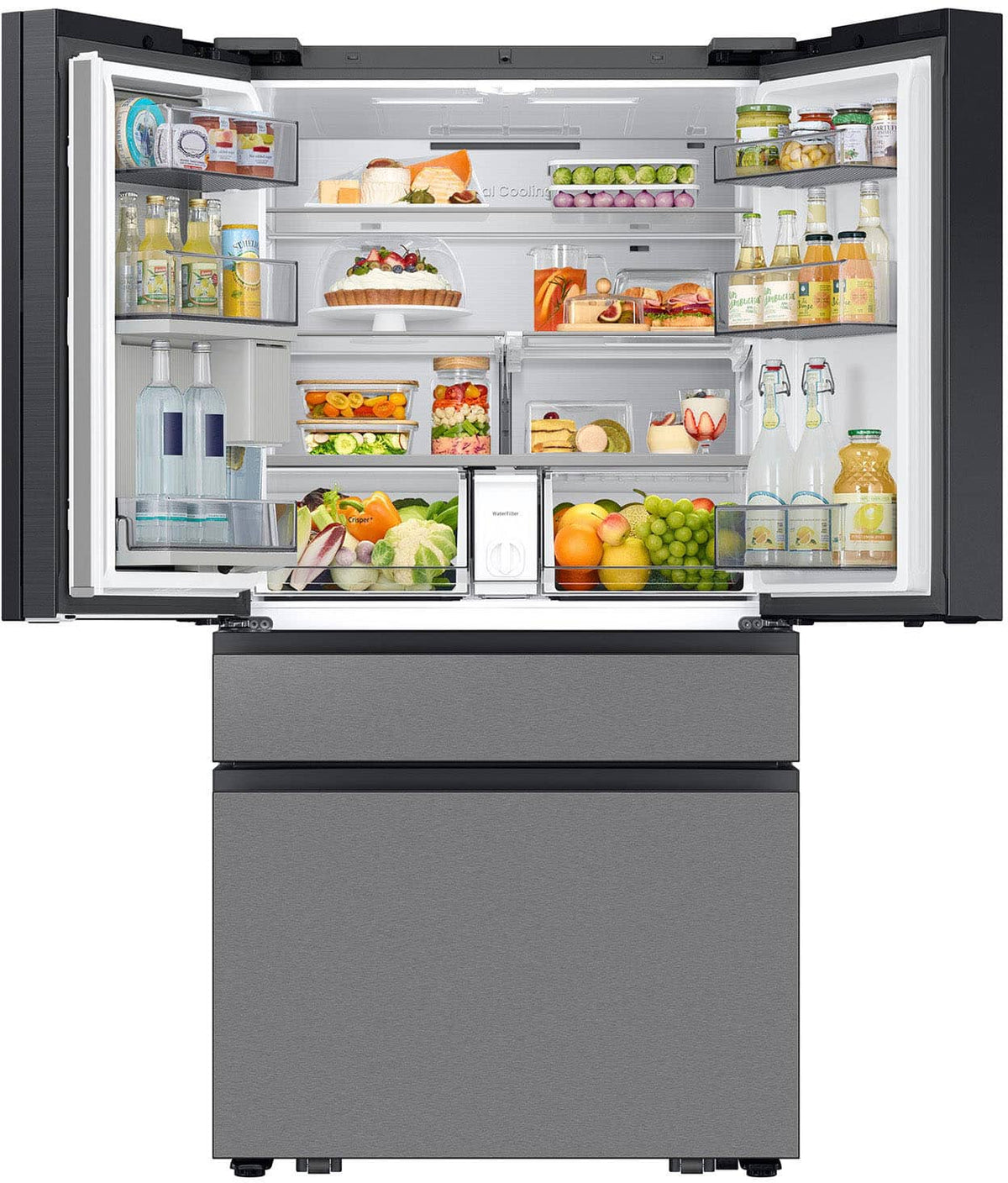Samsung - 36 in. Wide Bespoke 23 cu. ft. Counter Depth 4-Door French Door Refrigerator with AI Home - Charcoal Glass / Stainless Steel