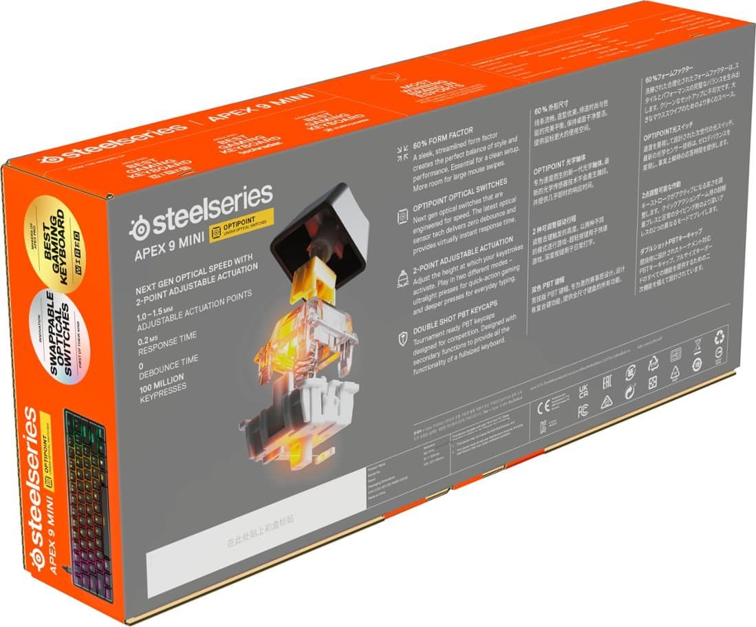 SteelSeries - Apex 9 Mini 60% Wired Optical OptiPoint Adjustable Actuation Switch Gaming Keyboard with Rapid Tap - Black