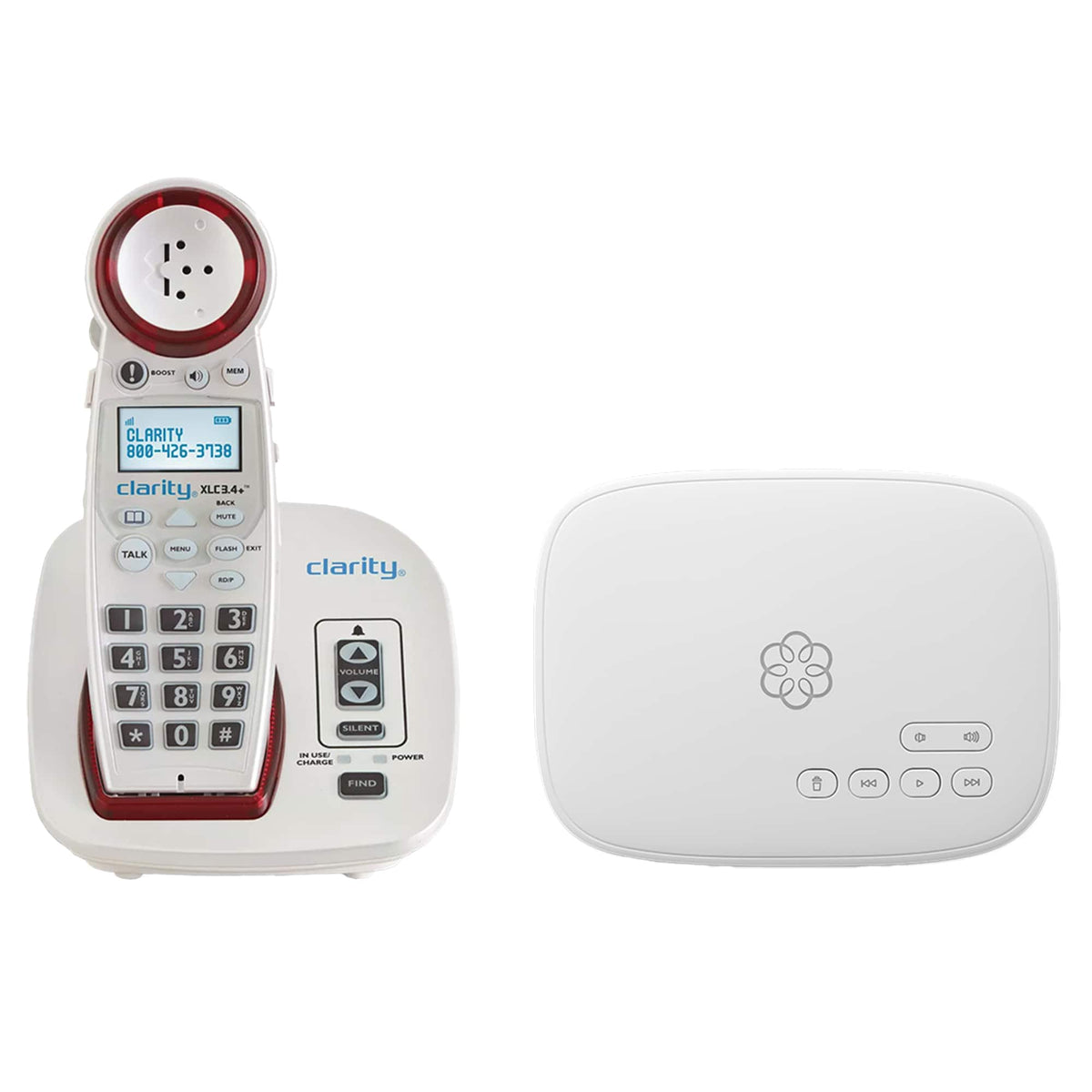 Ooma - VoIP Home Phone with Telo IP Wired Adapter, Clarity Amplified Cordless Phone with Visual Ringer, 24/7 Concierge Plan - White