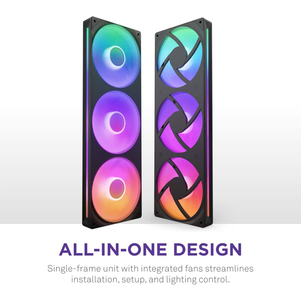NZXT - F360 RGB Core - 360mm Single-Frame Case Fan Unit with 3 x 120mm RGB Fans and Fluid Dynamic Bearings - Black