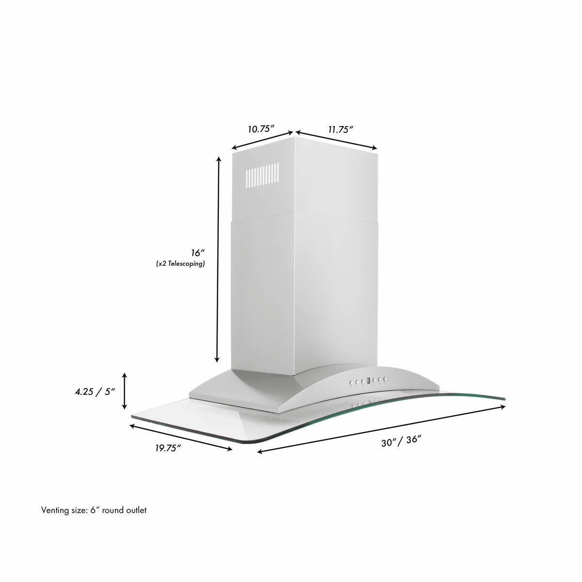 ZLINE - 36 inches - Externally Vented - Wall Range Hood - Brushed Stainless Steel