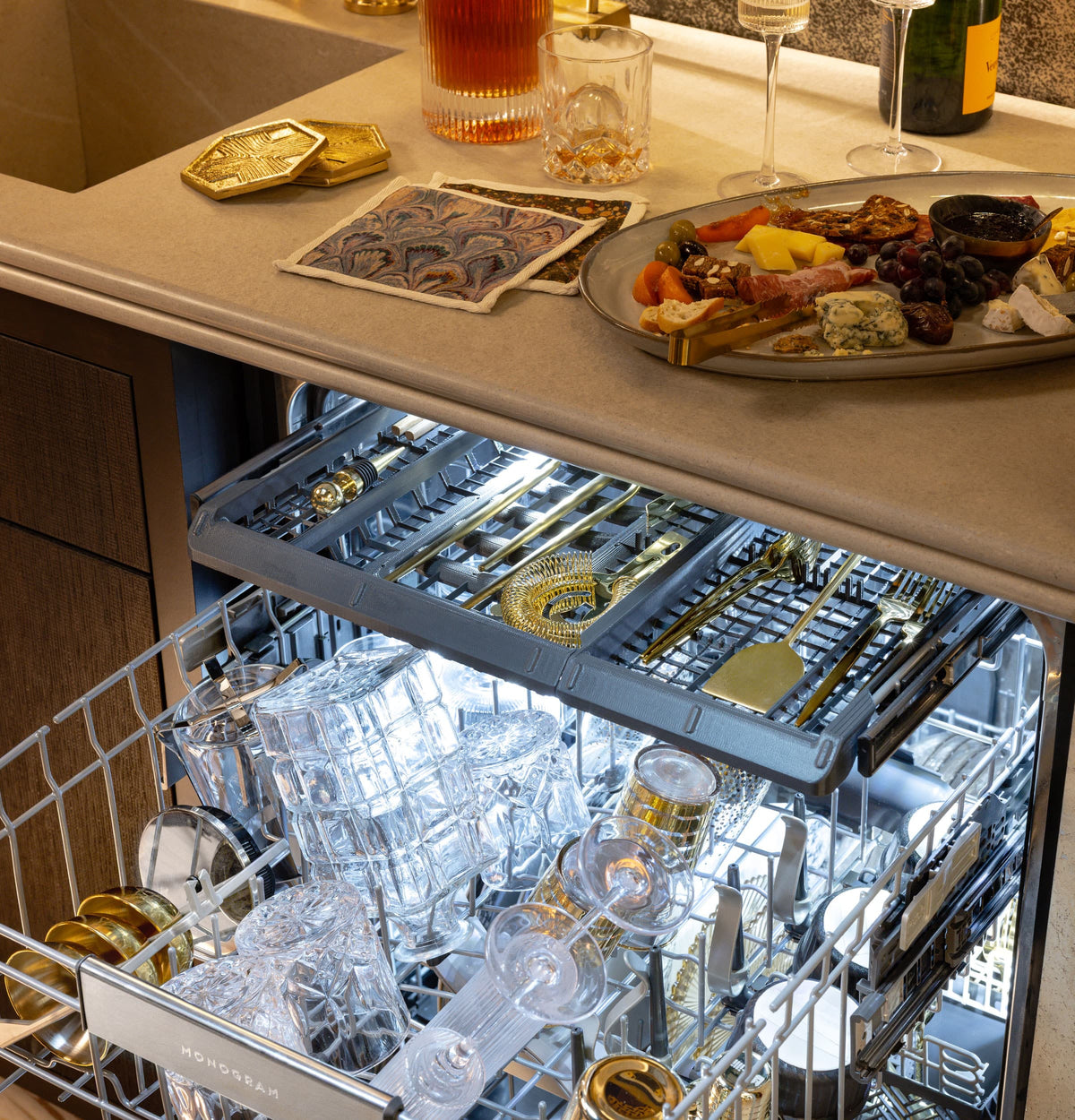 Monogram - 24" Top Control Smart Built-In Stainless Steel Tub Dishwasher w/ Adjustable 3rd Rack, 37 dBA, and Advanced Water System - Stainless Steel