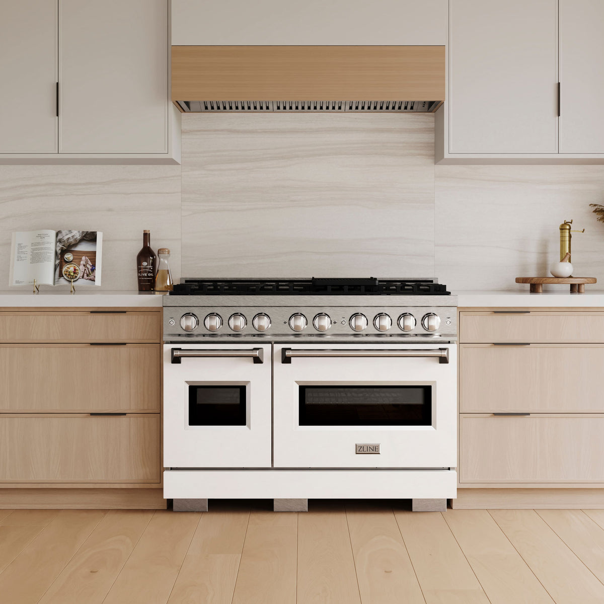 ZLINE - 48 in. 6.7 cu. ft. Classic Freestanding DuoPro Gas Range with Dual Ovens in Satin Stainless Steel & White Doors - White Matte