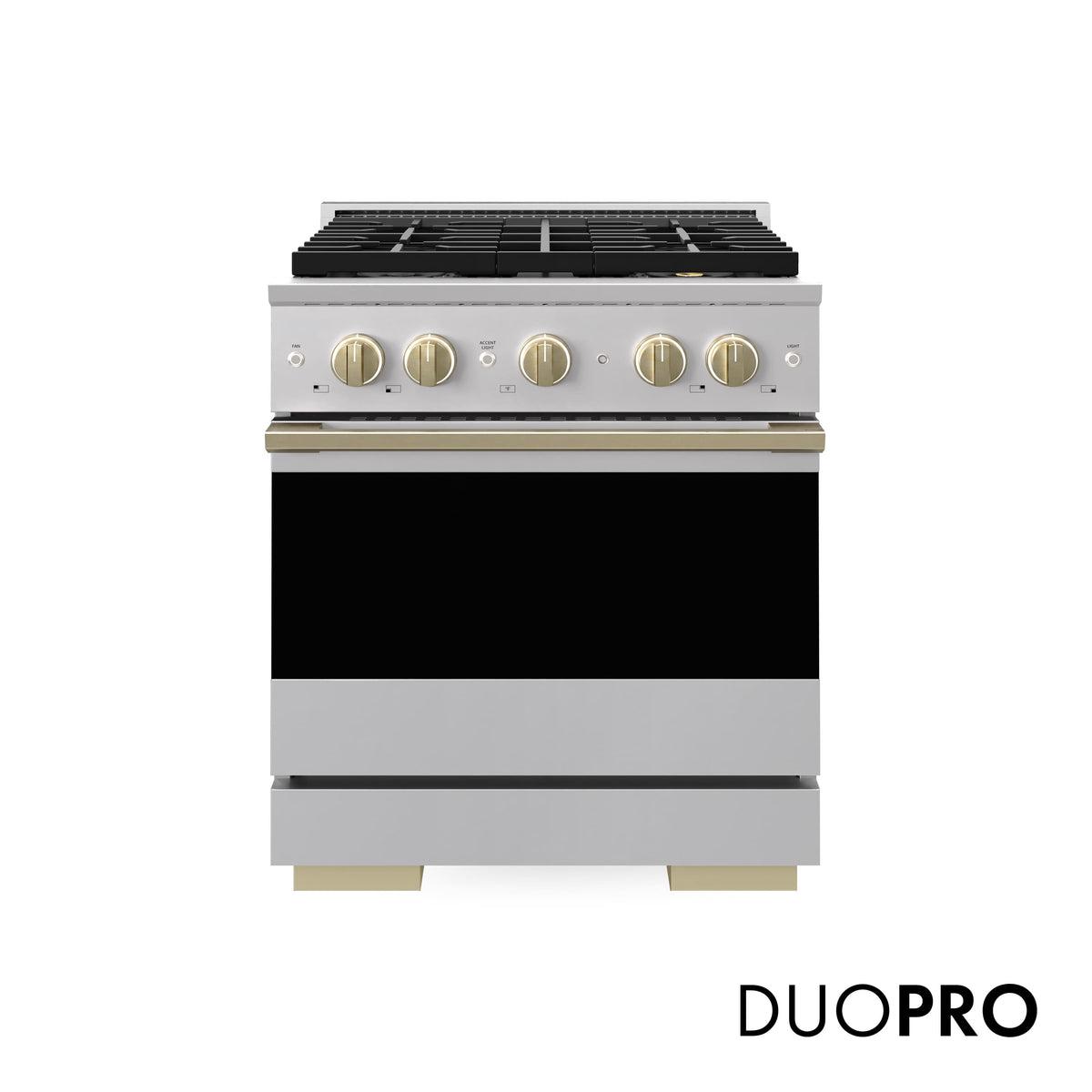 ZLINE - Autograph 30 in. 4.2 cu. ft. Marino Freestanding DuoPro Gas Range with Convection Oven & Champagne Bronze Accents - Stainless Steel
