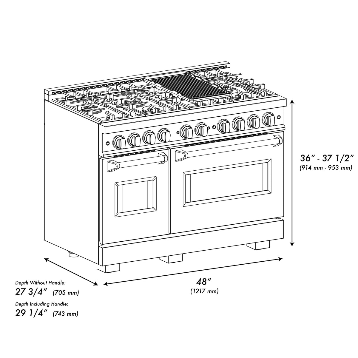 ZLINE - 48 in. Wide 8 Burner Classic Double Oven Gas Range (CGR-BR-48) - Stainless Steel