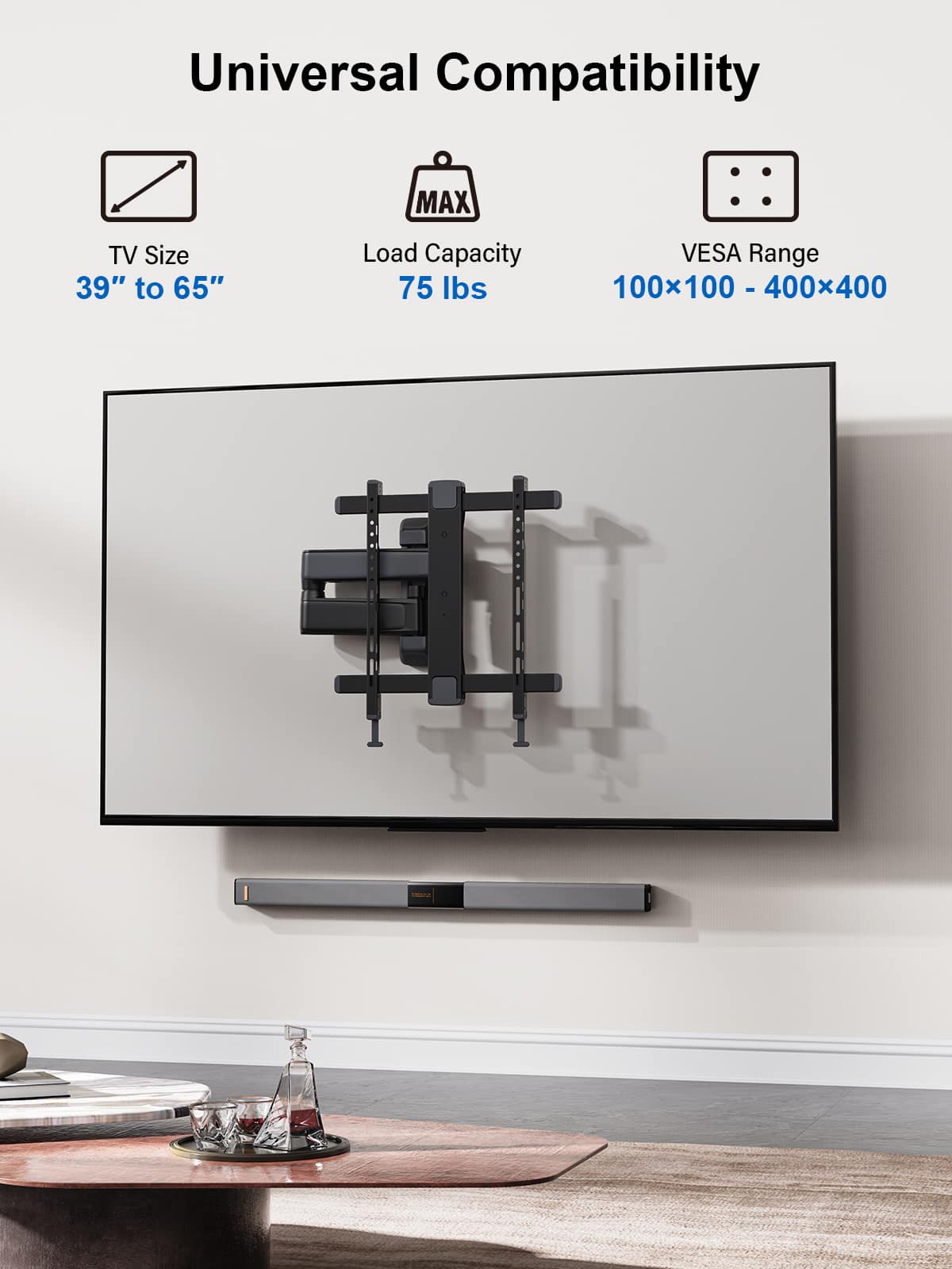 ErgoAV - 39"-65" Full Motion TV Mount - Black