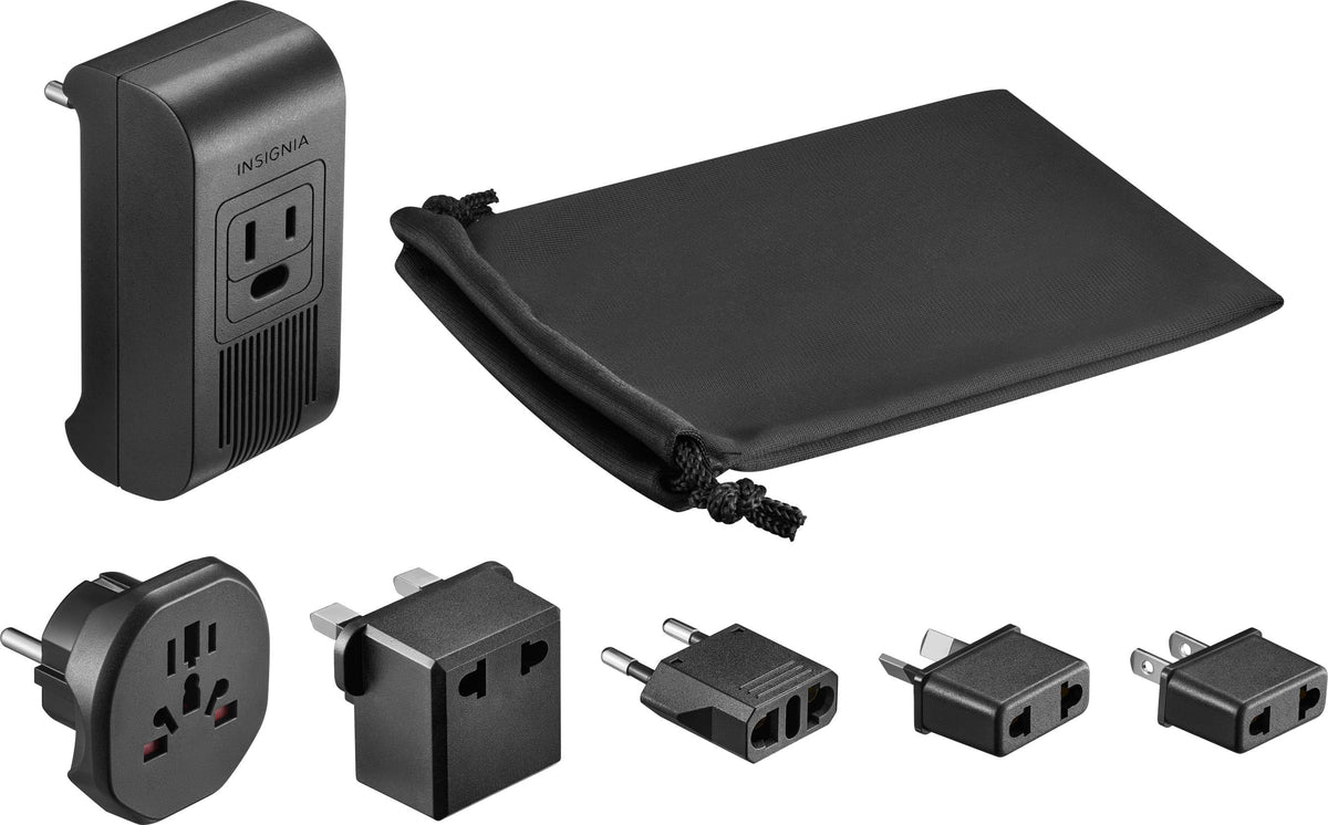 Insignia™ - 2,000W Travel Converter and Plug Adapters - Black