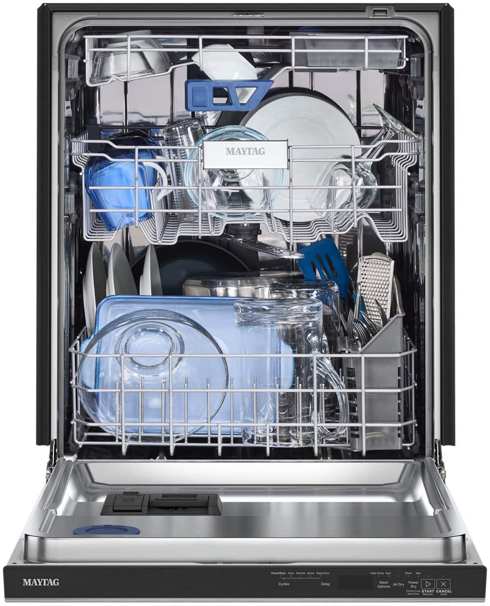 Maytag - 24 inch Top Control Built-In Dishwasher with 3rd Rack,PowerBlast Cycle, and 47 dBA - Stainless Steel