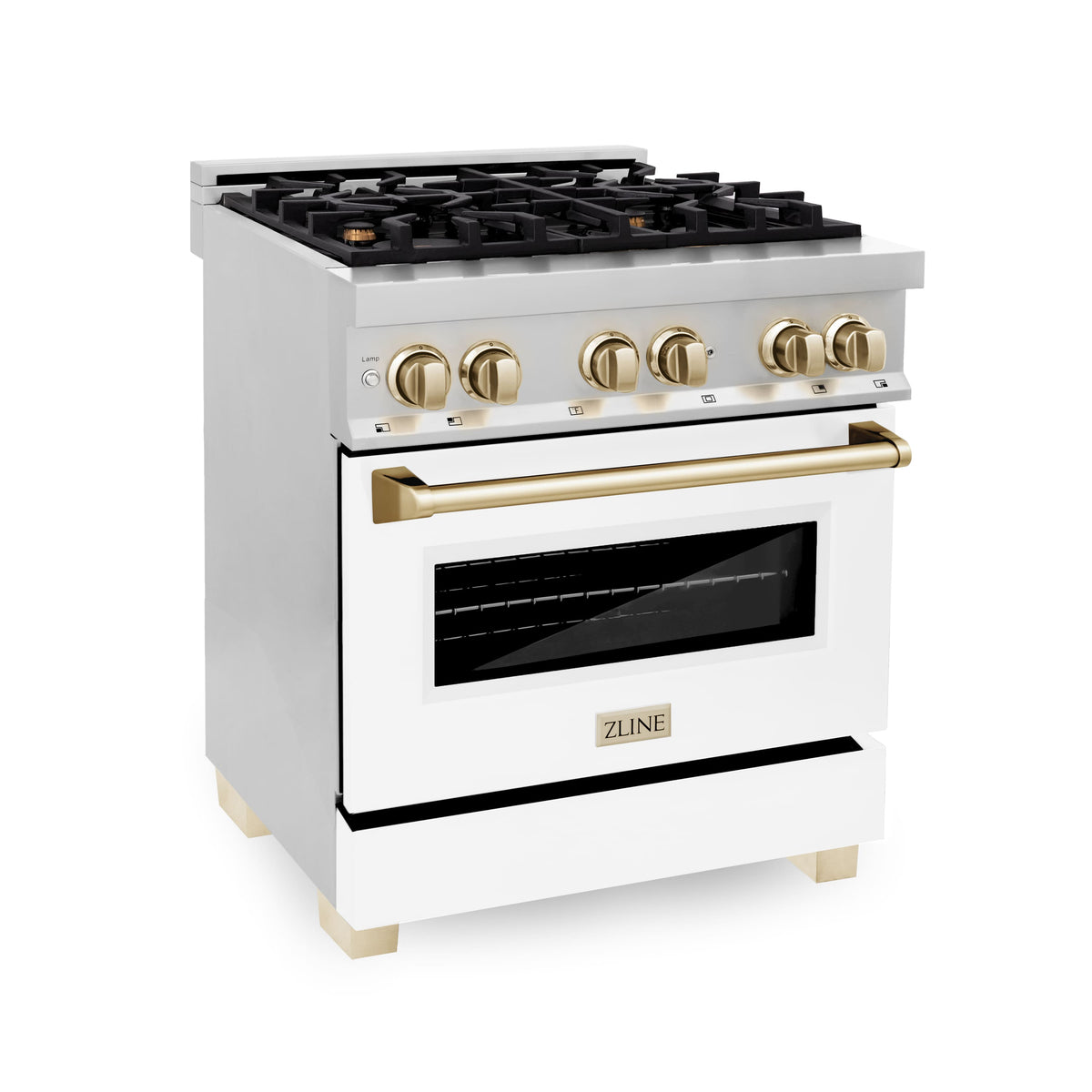 ZLINE - 30 in. Wide 4 Burner Autograph Legacy Dual Fuel Range with White & Gold Accents (RAZ-WM-30-G) - Stainless Steel/Matte White