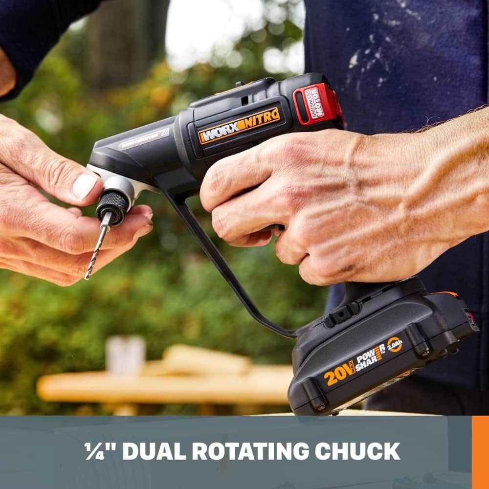 WORX - Nitro 20V SwitchDriver 2-in-1 Brushless Cordless Drill/Driver - Rotatable Dual 1/4" Chucks (Battery & Charger Included) - Black