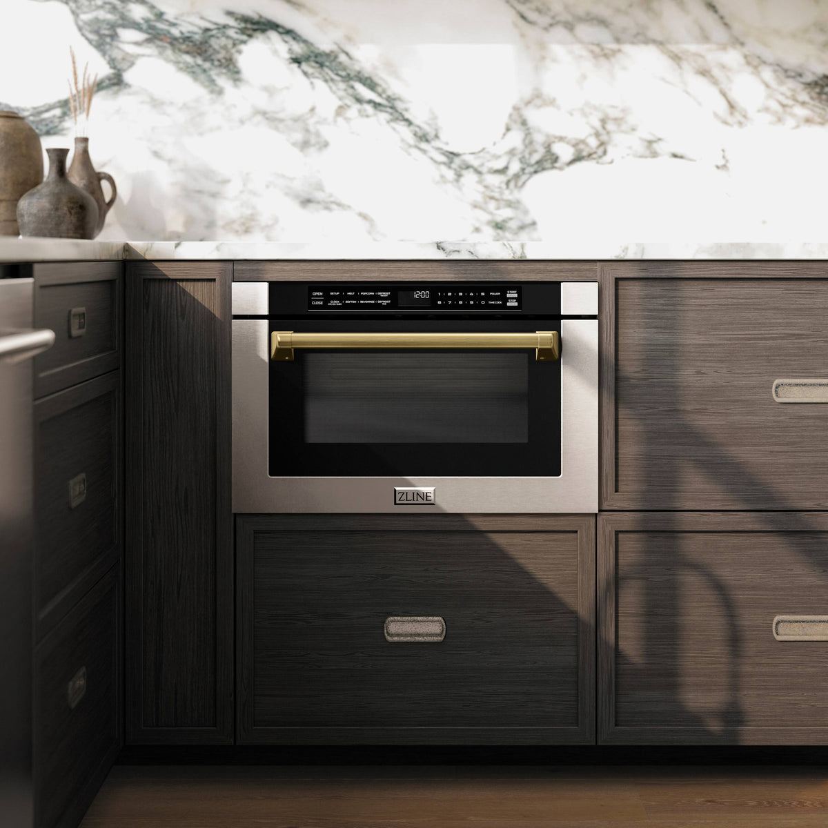 ZLINE - Autograph Edition 24 in. 1.2 cu. ft. Built-in Microwave Drawer - Stainless Steel and Champagne Bronze Accents