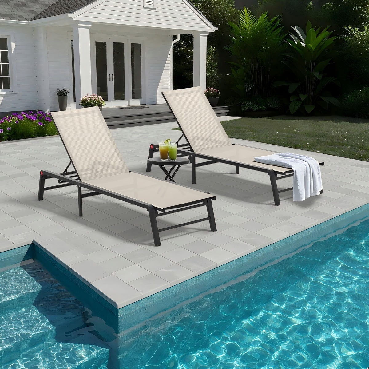 Tumbona de exterior con respaldo ajustable (juego de 2) - Beige