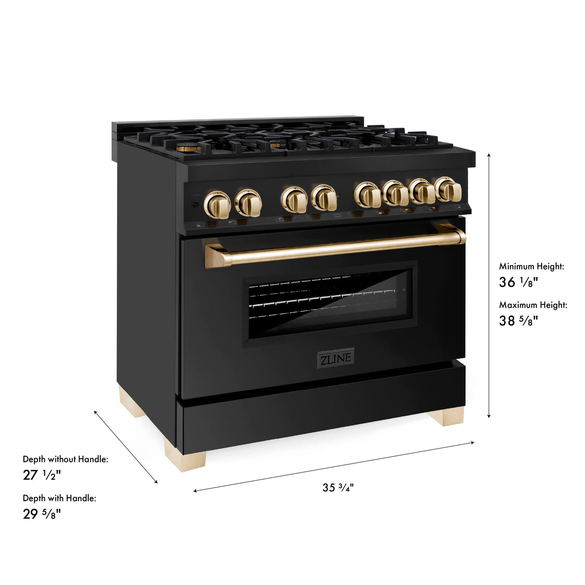 ZLINE - 36 in. Wide 6 Burner Autograph Edition 4.6 cu. ft. Freestanding Legacy Dual Fuel Range with Gold Accents - Black