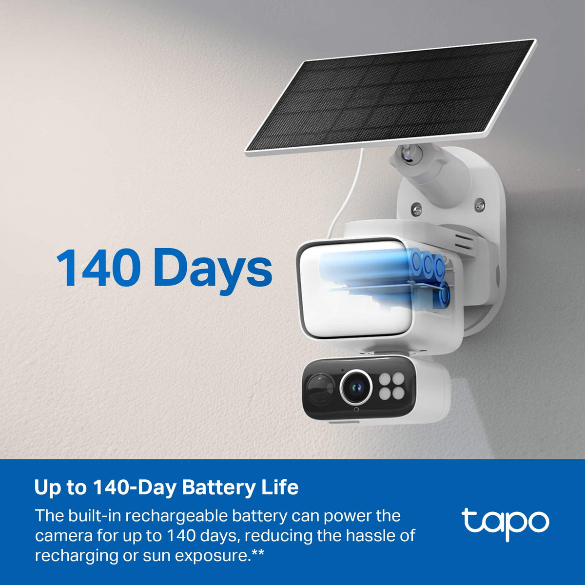 TP-Link - Tapo Wireless Floodlight Pan-Tilt Security Camera, 360° Viewing, 2K Crystal-Clear Video, Solar Charged - No Monthly Fees - White