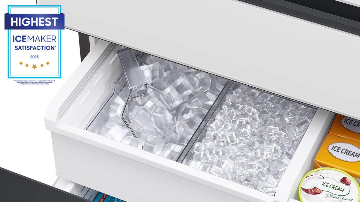 Samsung - 36 in. Wide Bespoke 23 cu. ft. Counter Depth 4-Door French Door Refrigerator with AI Family Hub+ - White Glass