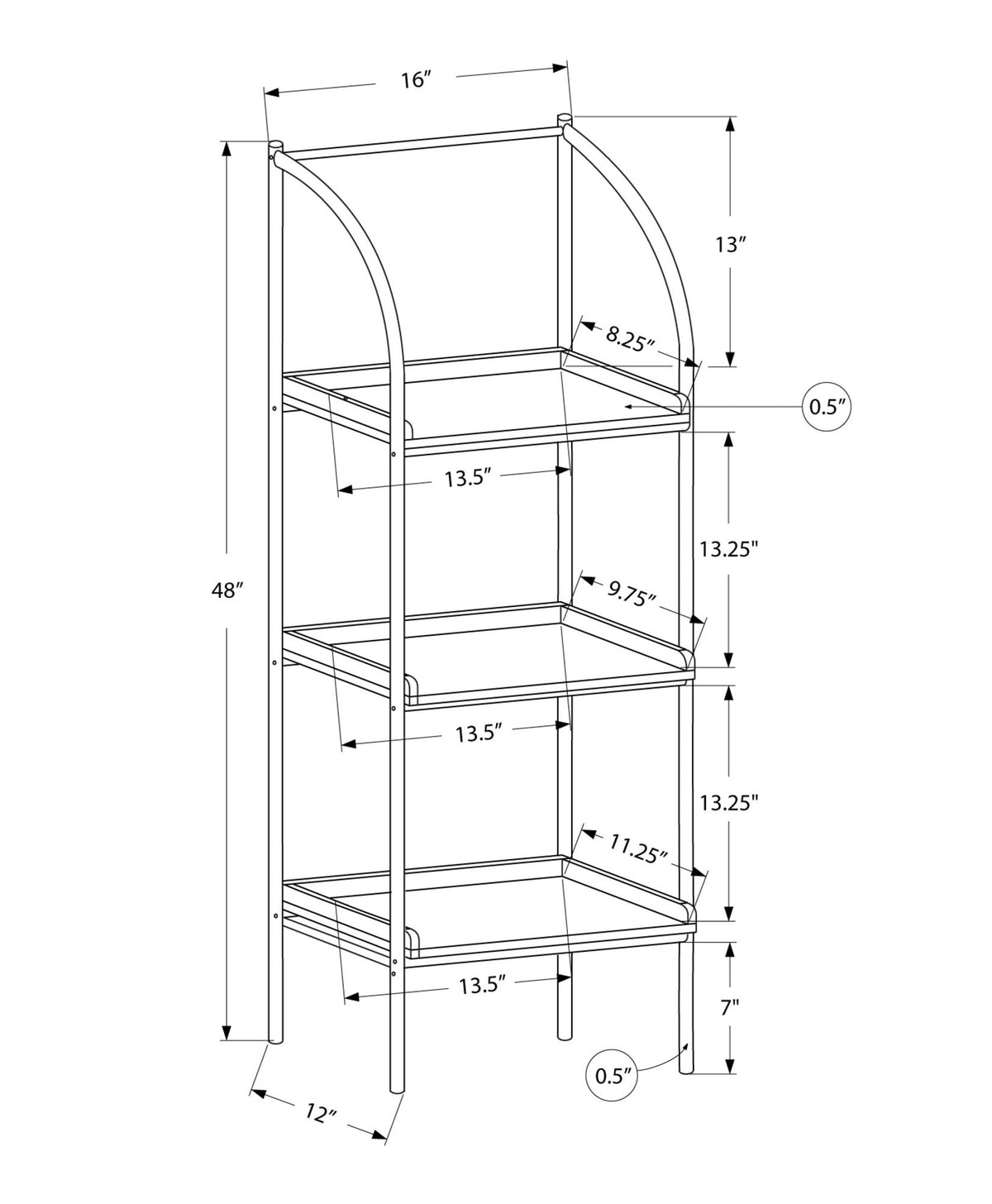Etagere Bookcase Corner 3 Tier For Office - Taupe