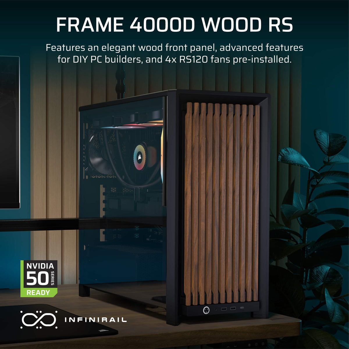 CORSAIR - FRAME 4000D WOOD RS Modular High Airflow Mid-Tower PC Case - Black & Walnut