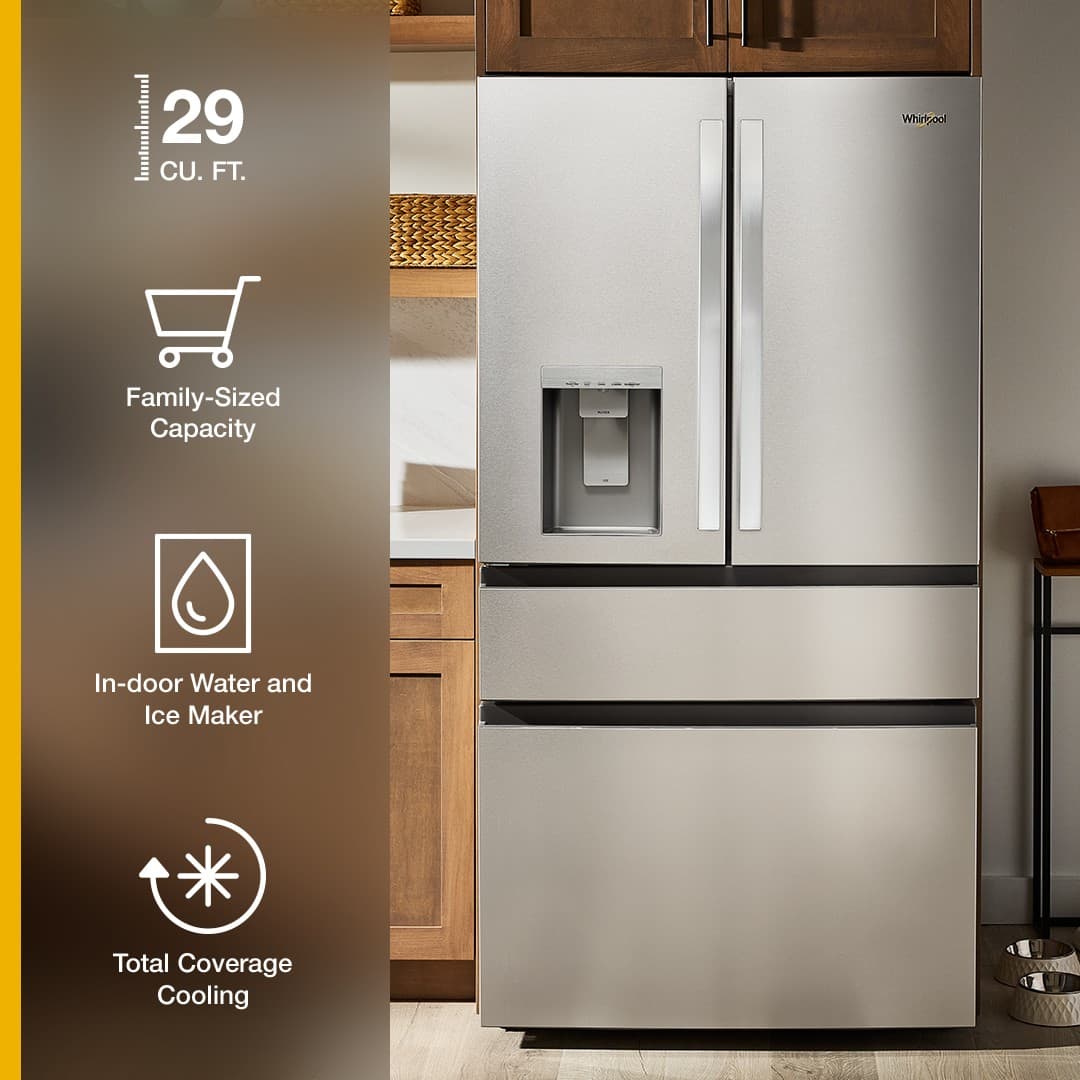 Whirlpool - 36 in. Wide 29 cu. ft. Family-Sized Capacity French Door Refrigerator with Flexible Temperature Drawer - Print Resist Blk Stnlss
