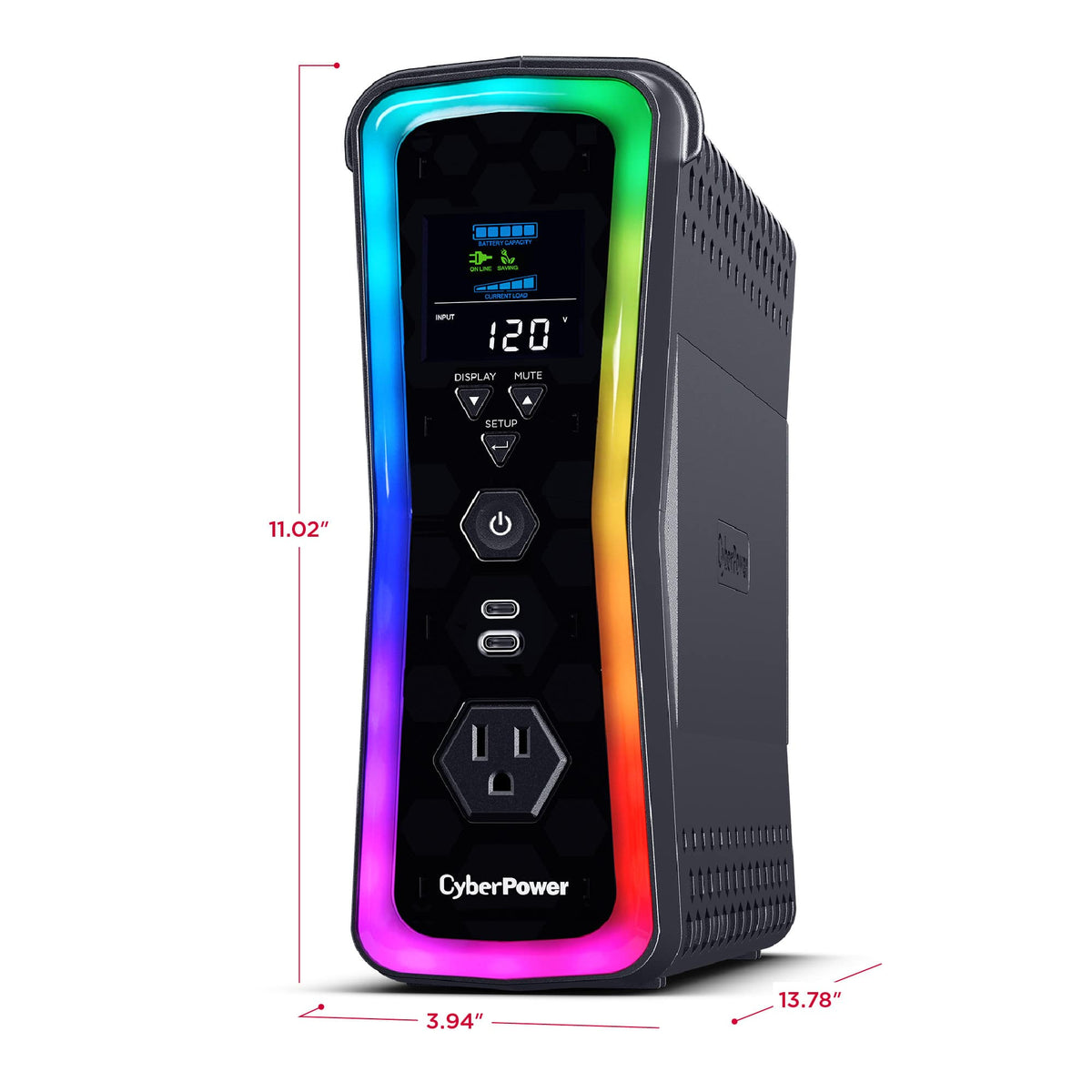 CyberPower - GX150C2 Gaming UPS Battery Backup with RGB Lighting, Sine Wave Output, and USB Charging Ports - Black