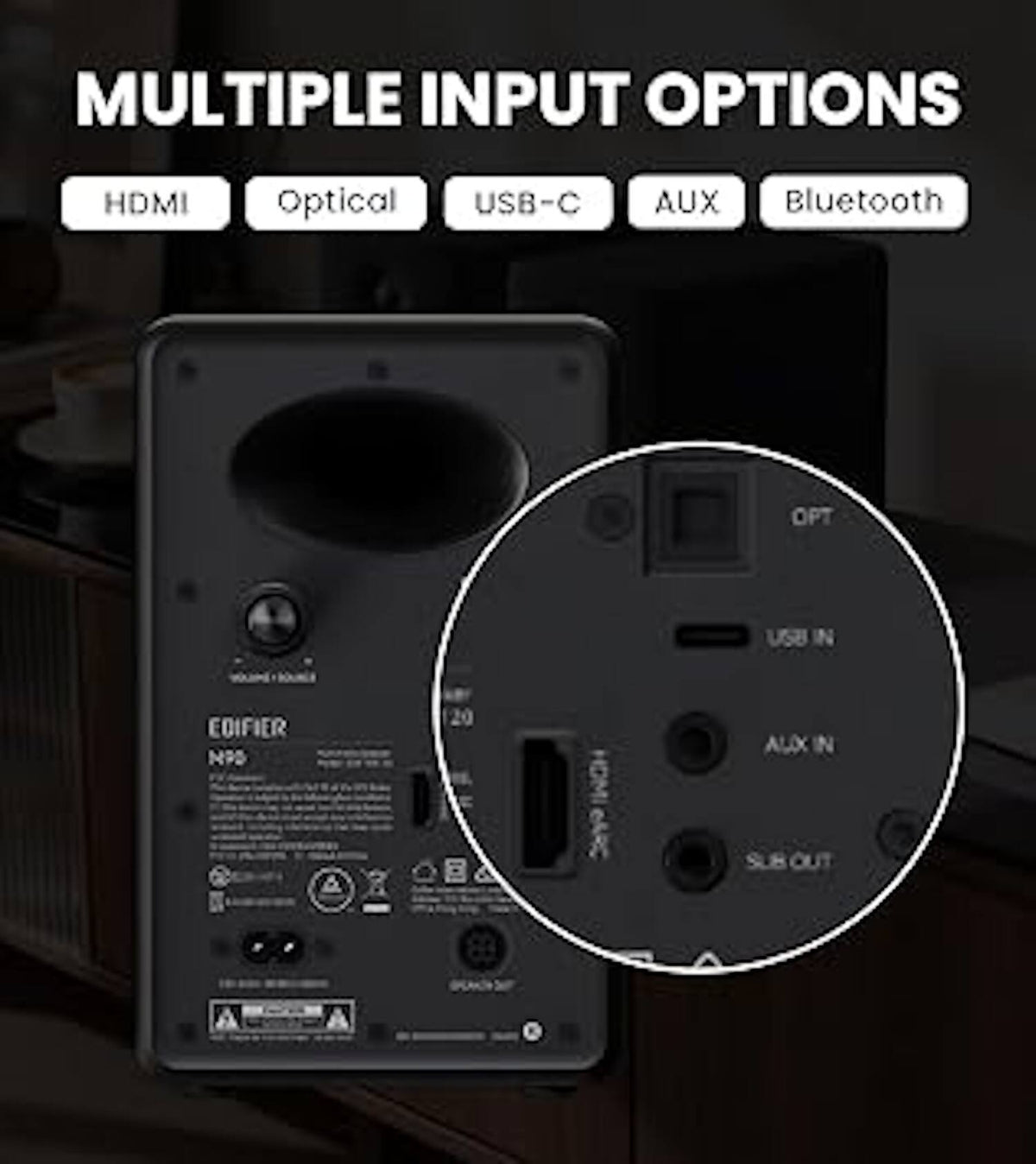 Edifier - M90 Powered Speakers, 100W RMS, Hi-Res Audio, LDAC, Bluetooth 6.0, HDMI eARC/Optical/USB-C/AUX Input, SUB Out (Pair) - Black
